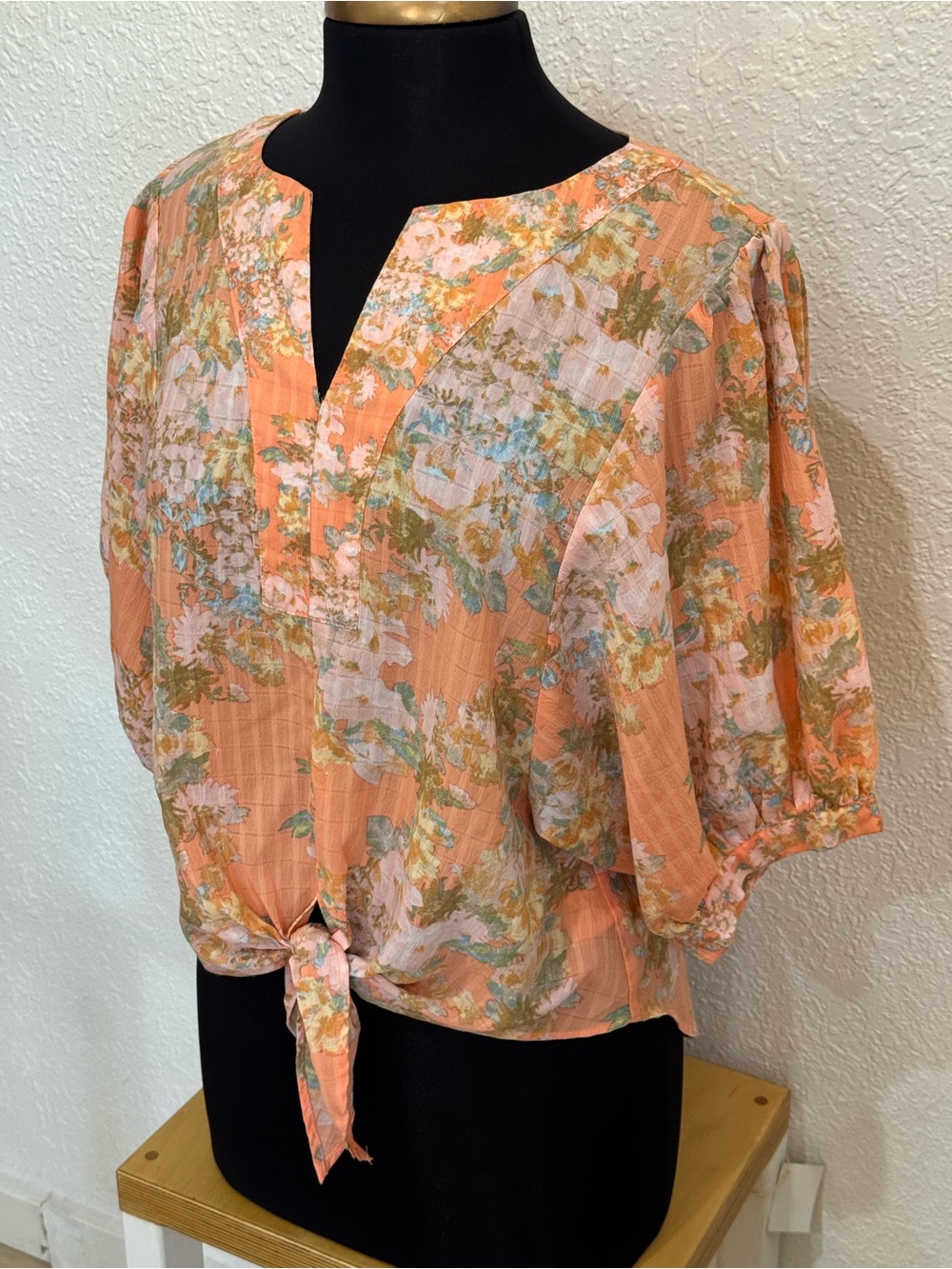 Rose & Olive Peach Floral Tie-Front Blouse - Picture 2 of 6